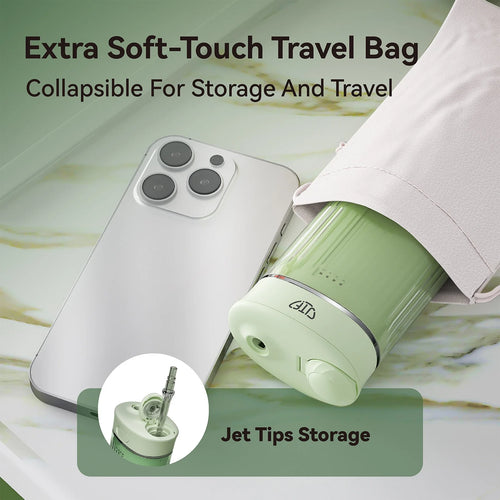 Cordless Travel Water Flosser for Teeth with 5 Jet Tips and Storage Bag, 3+DIY (10 Pressure Levels) Modes 230ML Extended Tank Portable Rechargeable Dental Mini Electric Oral Irrigator, Green